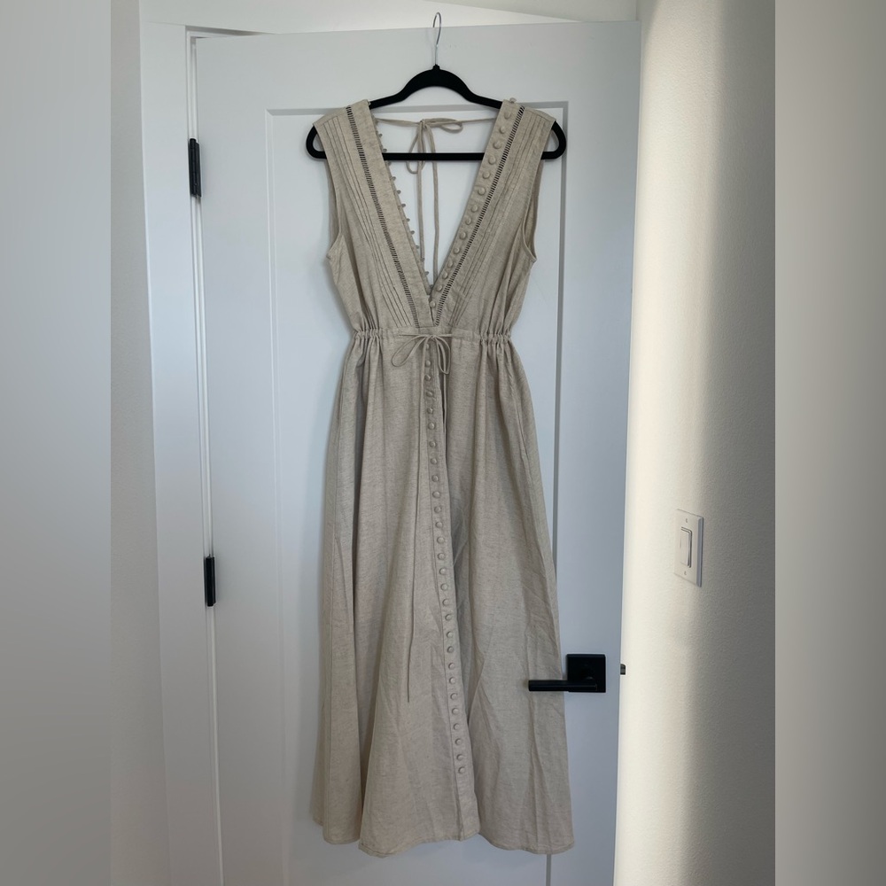 NWT Chicwish Beige Linen Button-Down Maxi Dress